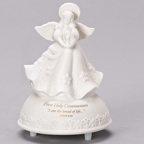 Plays Tune Childrens Prayer Baptized in Christ White Porcelain Musical Angel Figurine 